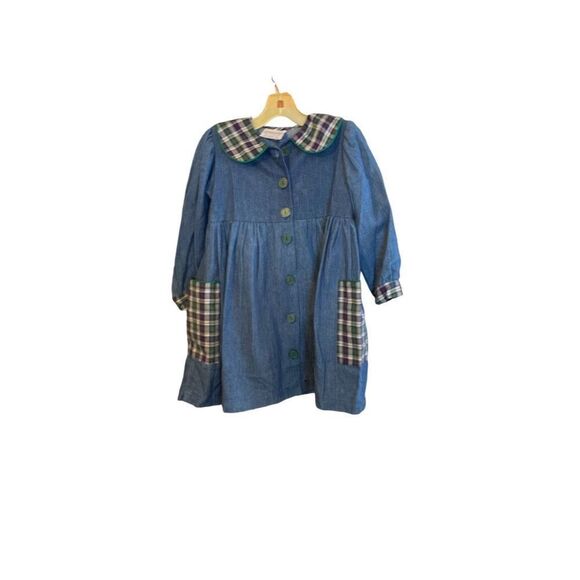 Samara vintage toddler girls, denim plaid, patch pocket dress size 4 - Picture 1 of 6